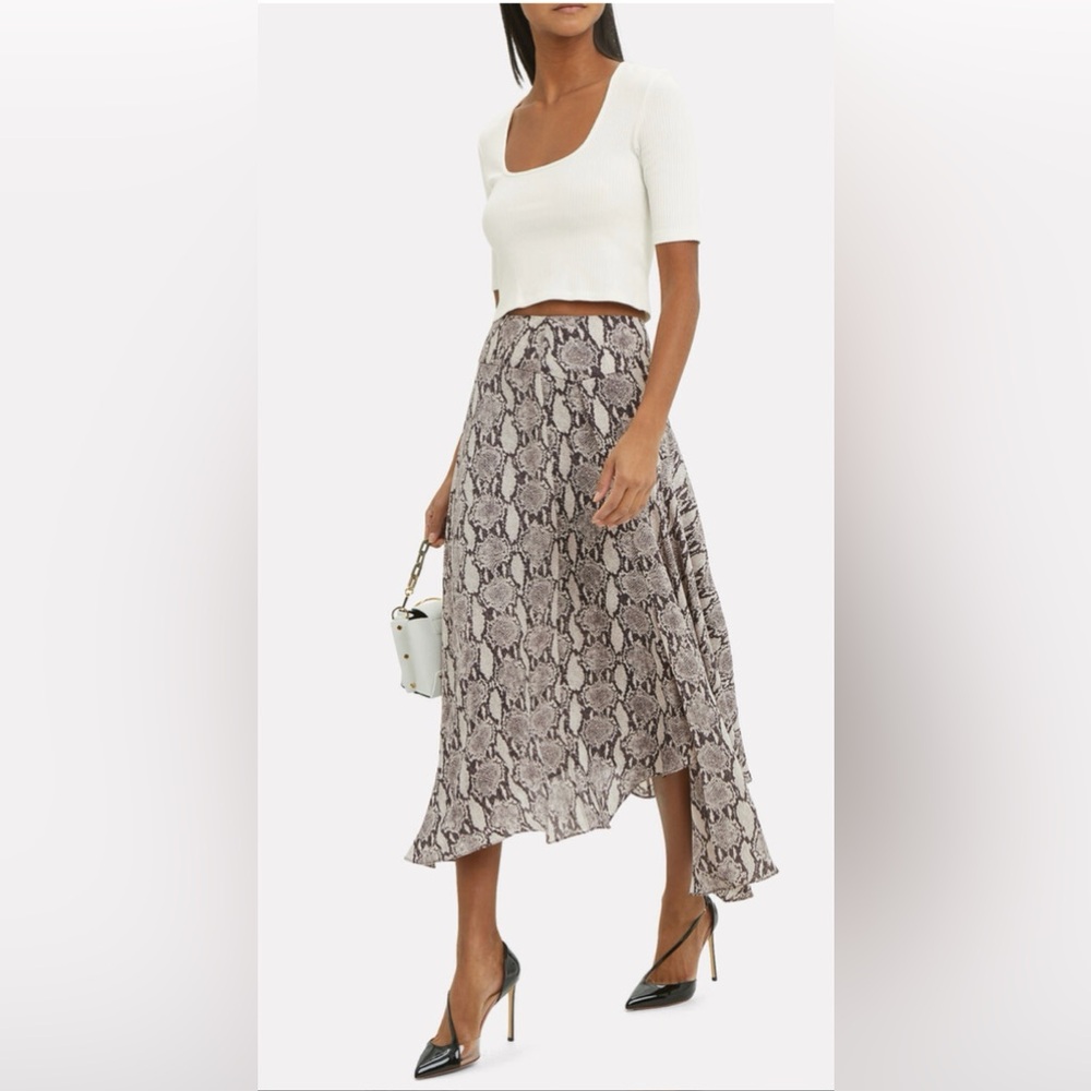 A.L.C. Lev Silk Snake Print Asymmetrical Hem Midi Skirt Size 0